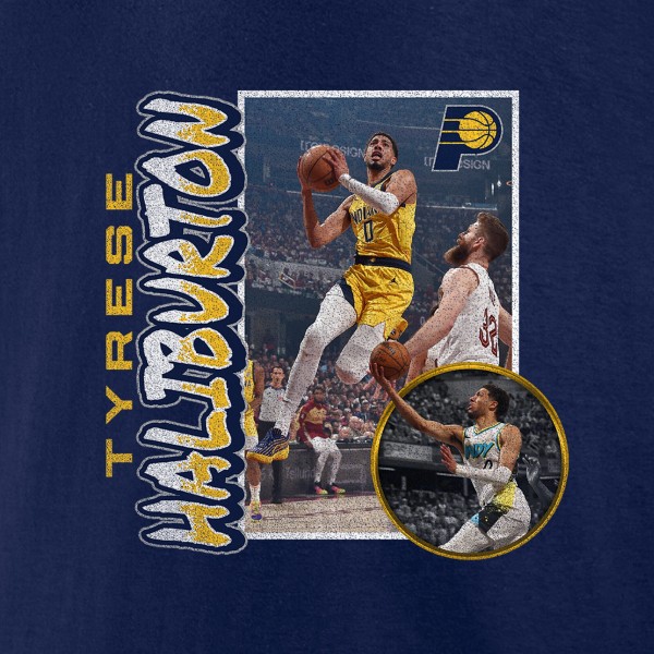 Indiana Pacers Tyrese Haliburton Navy 90s Player Graphic T-Shirt