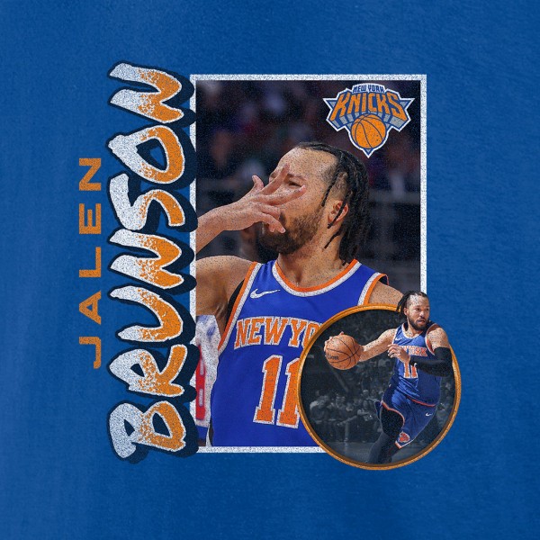 New York Knicks Jalen Brunson Blue 90s Player Graphic T-Shirt