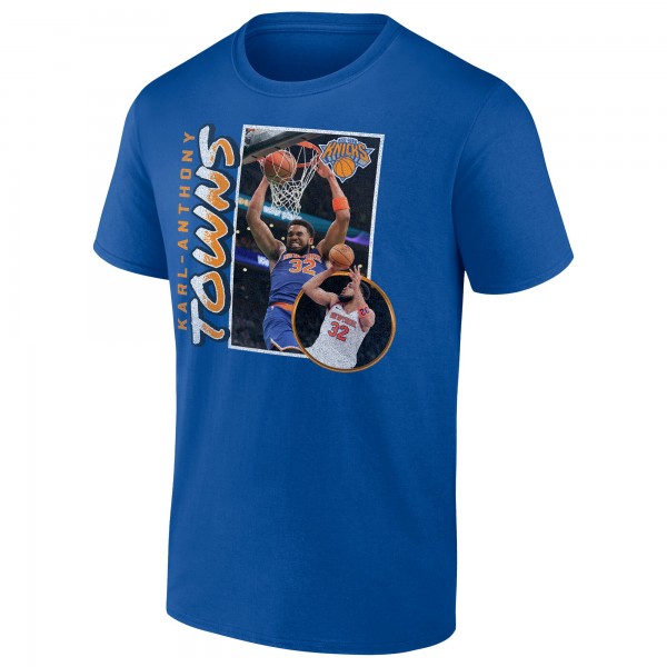 New York Knicks Karl-Anthony Towns Blue 90s Player Graphic T-Shirt
