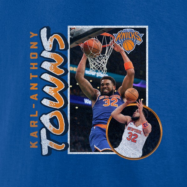 New York Knicks Karl-Anthony Towns Blue 90s Player Graphic T-Shirt