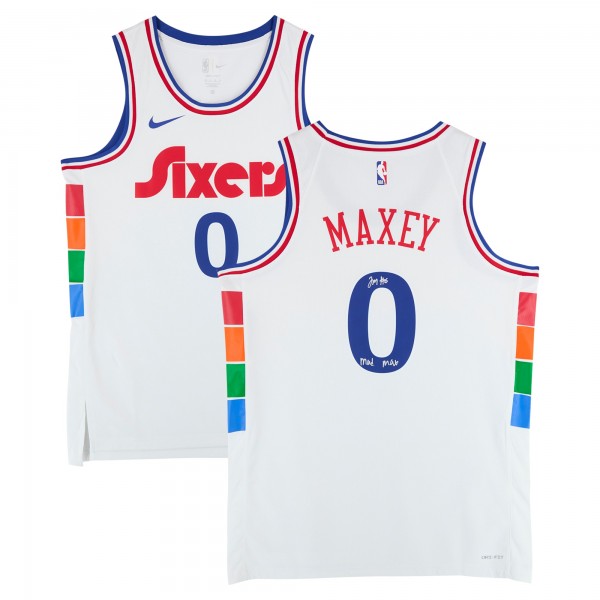 Tyrese Maxey Philadelphia 76ers Autographed Fanatics Authentic White Nike 2024-25 City Edition Swingman Jersey with Mad Max Inscription