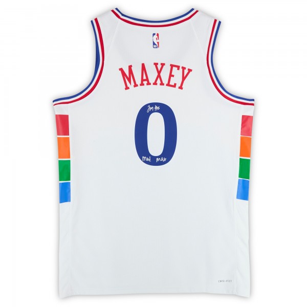 Tyrese Maxey Philadelphia 76ers Autographed Fanatics Authentic White Nike 2024-25 City Edition Swingman Jersey with Mad Max Inscription
