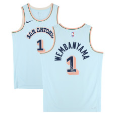 Джерси с автографом Victor Wembanyama San Antonio Spurs Fanatics Authentic Light Blue Nike 2024-25 City Edition Swingman