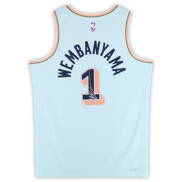 Джерси с автографом Victor Wembanyama San Antonio Spurs Fanatics Authentic Light Blue Nike 2024-25 City Edition Swingman