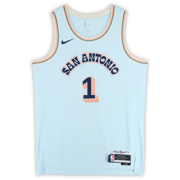 Джерси с автографом Victor Wembanyama San Antonio Spurs Fanatics Authentic Light Blue Nike 2024-25 City Edition Swingman