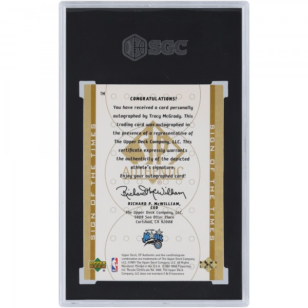 Tracy McGrady Orlando Magic Autographed 2000-01 Upper Deck SP Authentic Sign Of The Times #TM SGC Authenticated 9 Card