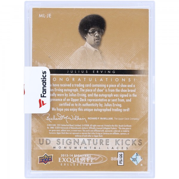 Julius Erving Philadelphia 76ers Autographed 2013-14 Upper Deck Exquisite Collection Signature Kicks #ML-JE #7/10 Card
