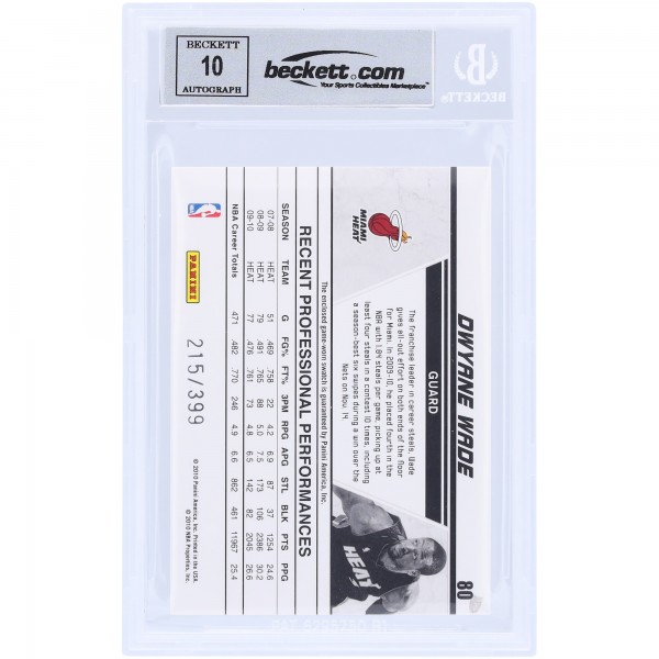 Dwyane Wade Miami Heat Autographed 2010-11 Panini Donruss Production Line #80 #/399 Beckett Fanatics Witnessed Authenticated 10 Card