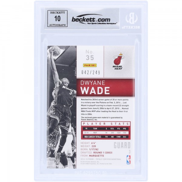 Dwyane Wade Miami Heat Autographed 2014-15 Panini Totally Certified Red GU Relic #35 #/249 Beckett Fanatics Witnessed Authenticated 10 Card
