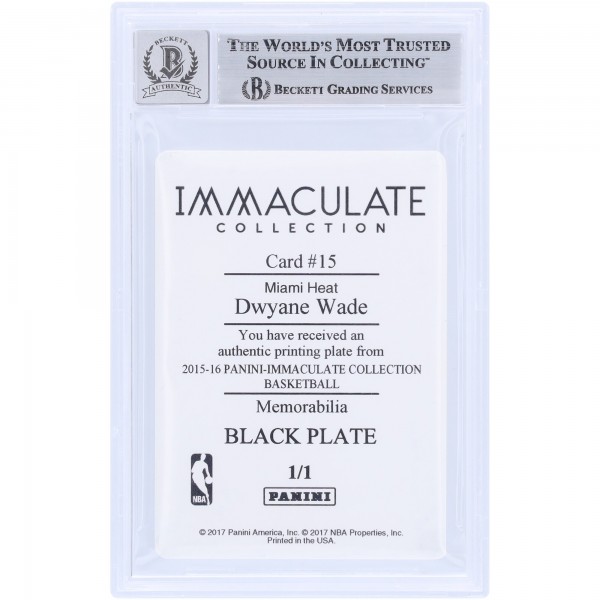 Dwyane Wade Miami Heat Autographed 2015-16 Panini Immaculate Collection Black Printing Plate #15 #1/1 Beckett Fanatics Witnessed Authenticated 10 Card with HOF 23 Inscription