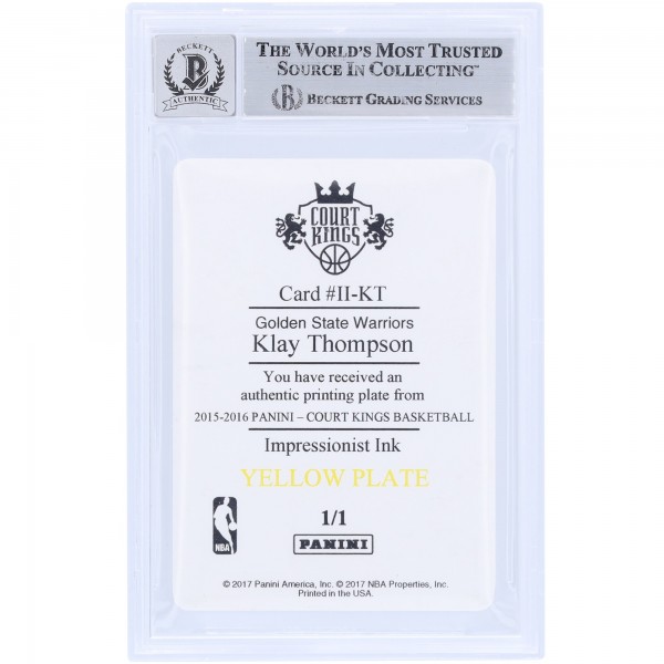 Klay Thompson Golden State Warriors Autographed 2015-16 Panini Court Kings Impressionist Ink Yellow Printing Plate #II-KT #1/1 Beckett Fanatics Witnessed Authenticated 10 Card with Dub Nation Inscription