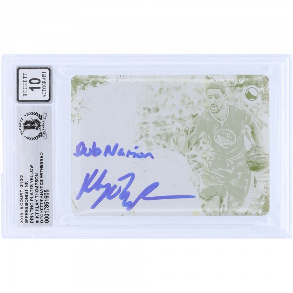 Klay Thompson Golden State Warriors Autographed 2015-16 Panini Court Kings Impressionist Ink Yellow Printing Plate #II-KT #1/1 Beckett Fanatics Witnessed Authenticated 10 Card with Dub Nation Inscription