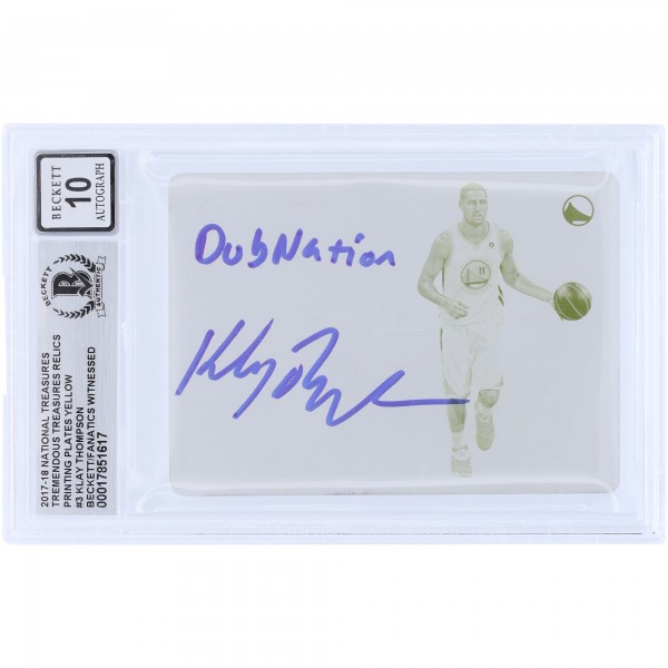 Klay Thompson Golden State Warriors Autographed 2017-18 Panini National Treasures Tremendous Treasures Yellow Printing Plate #TTR-3 #1/1 Beckett Fanatics Witnessed Authenticated 10 Card with Dub Nation Inscription