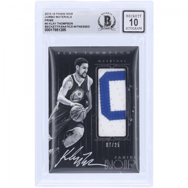 Klay Thompson Golden State Warriors Autographed 2015-16 Panini Noir Prime Jumbo Material 2 Color Relic #4 #/25 Beckett Fanatics Witnessed Authenticated 10 Card