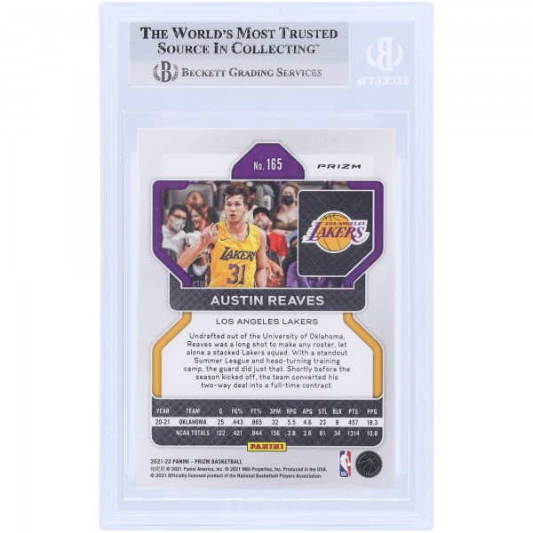 Austin Reaves Los Angeles Lakers Autographed 2021-22 Panini Prizm Red White & Blue Prizm #165 Beckett Fanatics Witnessed Authenticated Rookie Card