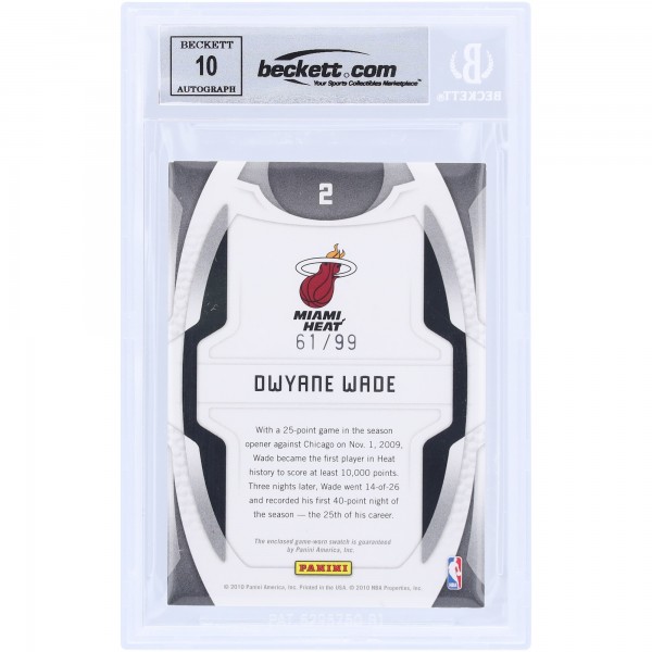 Dwyane Wade Miami Heat Autographed 2009-10 Panini Certified Gold Team GU Relic #2 #/99 Beckett Fanatics Witnessed Authenticated 10 Card