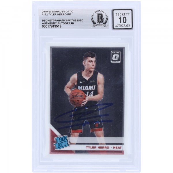 Tyler Herro Miami Heat Autographed 2019-20 Panini Donruss Optic Rated Rookie #172 Beckett Fanatics Witnessed Authenticated 10 Rookie Card