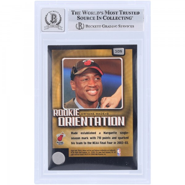 Dwyane Wade Miami Heat Autographed 2003-04 Upper Deck Victory Rookie Orientation #105 Beckett Fanatics Witnessed Authenticated 10 Rookie Card with HOF 23 Inscription