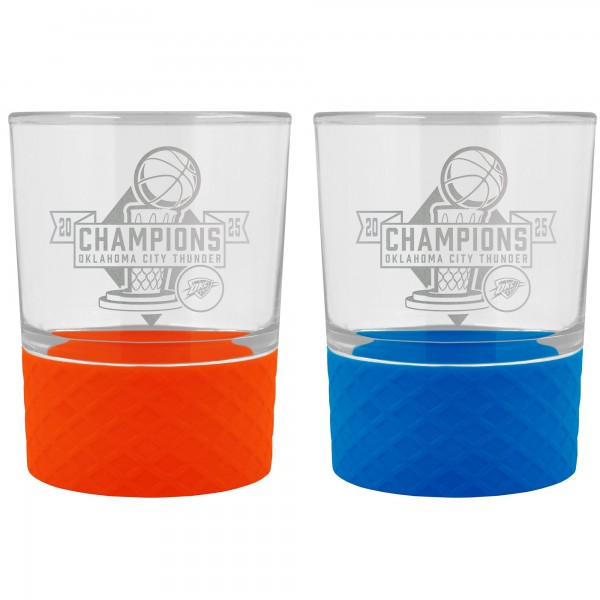 Набор стаканов Oklahoma City Thunder 2025 NBA Finals Champions 2-Piece 14oz. Silicone Grip Rocks