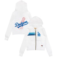 Unisex Los Angeles Dodgers Aviator Nation x MLB White Five-Stripe Tri-Blend Full-Zip Hoodie