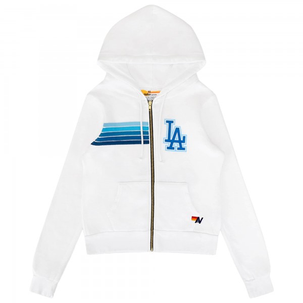 Unisex Los Angeles Dodgers Aviator Nation x MLB White Five-Stripe Tri-Blend Full-Zip Hoodie