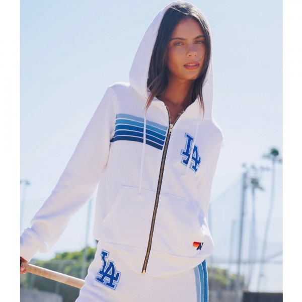 Unisex Los Angeles Dodgers Aviator Nation x MLB White Five-Stripe Tri-Blend Full-Zip Hoodie