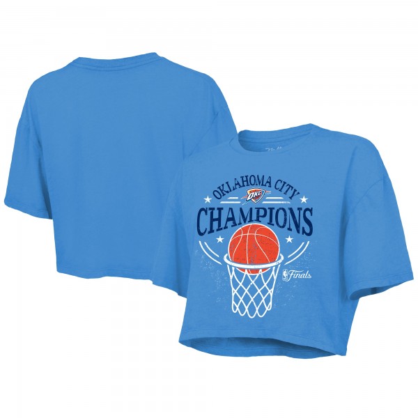 Укороченная футболка Women Oklahoma City Thunder Majestic Threads Blue 2025 NBA Finals Champions Boxy