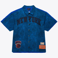 New York Knicks Mitchell & Ness x Purple Brand Navy Button-Up Shooting Shirt