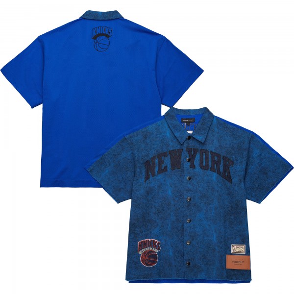 New York Knicks Mitchell & Ness x Purple Brand Navy Button-Up Shooting Shirt