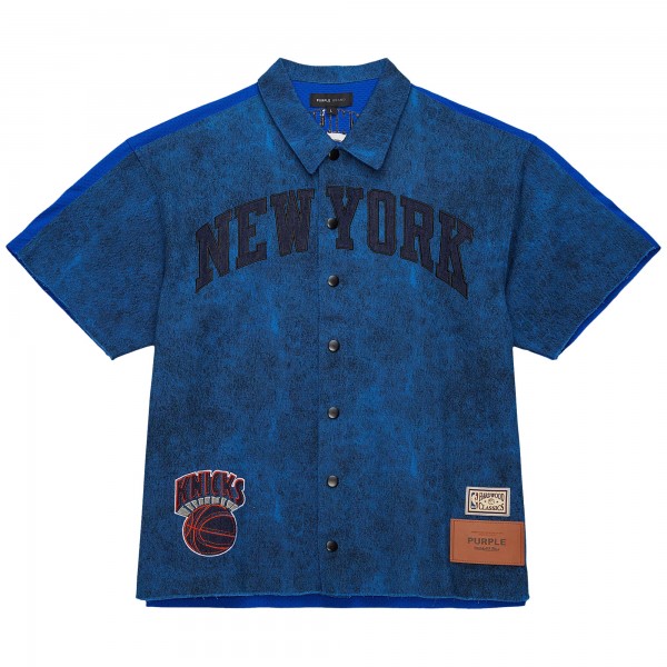 New York Knicks Mitchell & Ness x Purple Brand Navy Button-Up Shooting Shirt