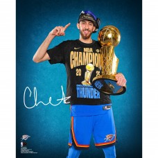 Фотография Chet Holmgren Oklahoma City Thunder Autographed Fanatics Authentic 16 x 20 2025 NBA Finals Champions Trophy