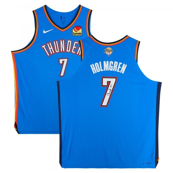 Игровая джерси Chet Holmgren Oklahoma City Thunder Autographed Fanatics Authentic Nike 2025 NBA Finals Patch Blue Icon Authentic