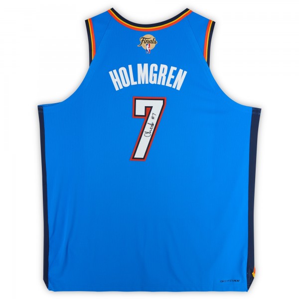 Игровая джерси Chet Holmgren Oklahoma City Thunder Autographed Fanatics Authentic Nike 2025 NBA Finals Patch Blue Icon Authentic