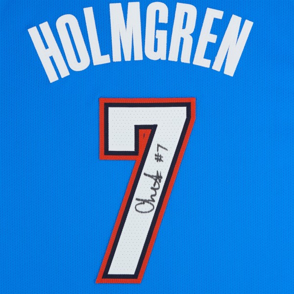 Игровая джерси Chet Holmgren Oklahoma City Thunder Autographed Fanatics Authentic Nike 2025 NBA Finals Patch Blue Icon Authentic