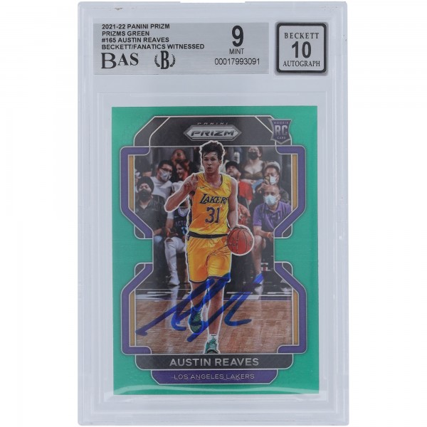 Austin Reaves Los Angeles Lakers Autographed 2021-22 Panini Prizm Green Prizm #165 Beckett Fanatics Witnessed Authenticated 9/10 Rookie Card