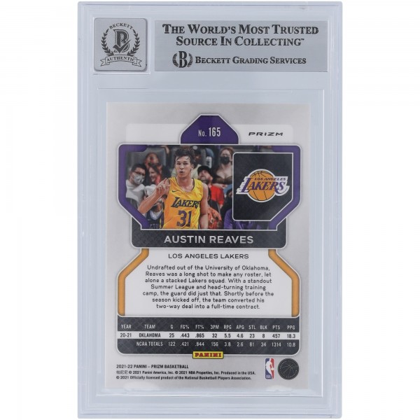 Austin Reaves Los Angeles Lakers Autographed 2021-22 Panini Prizm Green Prizm #165 Beckett Fanatics Witnessed Authenticated 9/10 Rookie Card