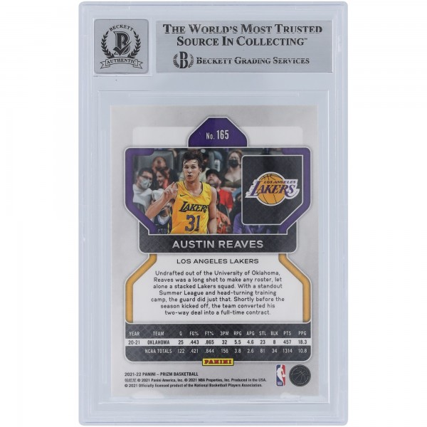 Austin Reaves Los Angeles Lakers Autographed 2021-22 Panini Prizm #165 Beckett Fanatics Witnessed Authenticated 9/10 Rookie Card