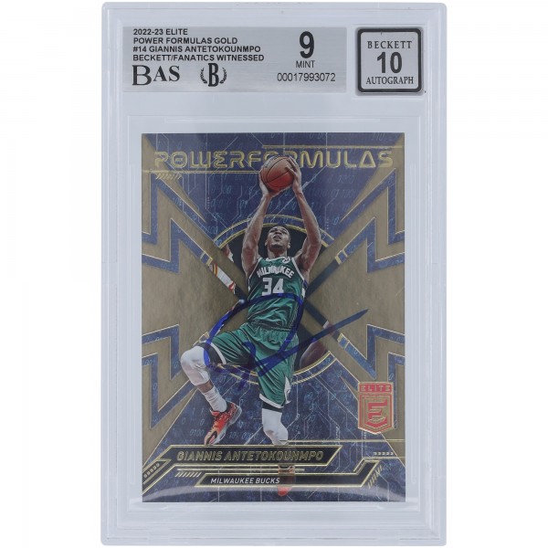 Giannis Antetokounmpo Milwaukee Bucks Autographed 2022-23 Panini Donruss Elite Power Formulas Gold #14 #5/10 Beckett Fanatics Witnessed Authenticated 9/10 Card