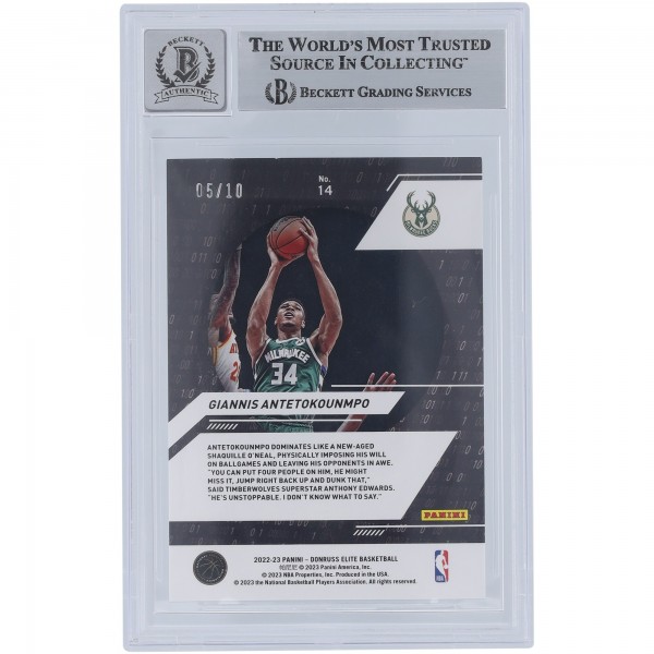 Giannis Antetokounmpo Milwaukee Bucks Autographed 2022-23 Panini Donruss Elite Power Formulas Gold #14 #5/10 Beckett Fanatics Witnessed Authenticated 9/10 Card
