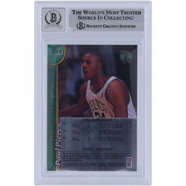 Paul Pierce Boston Celtics Autographed 1998-99 Topps Finest No Protector #235 Beckett Fanatics Witnessed Authenticated 9/10 Rookie Card