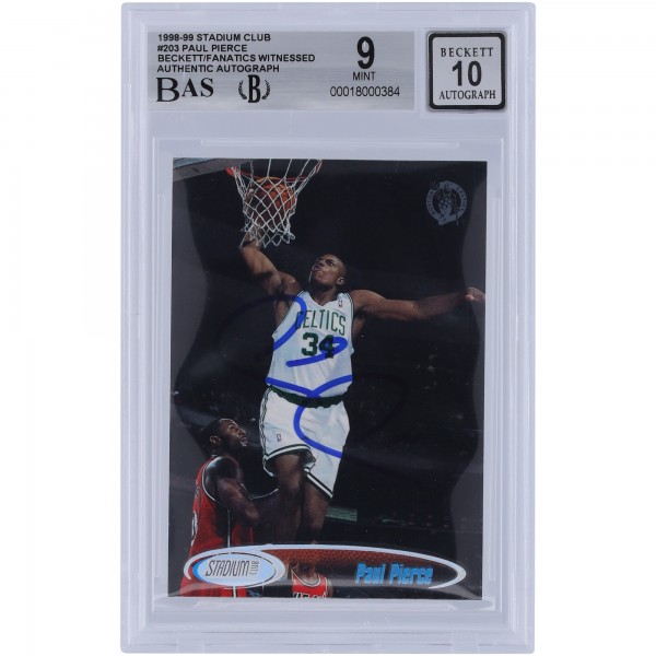 Paul Pierce Boston Celtics Autographed 1998-99 Topps Stadium Club #203 Beckett Fanatics Witnessed Authenticated 9/10 Rookie Card
