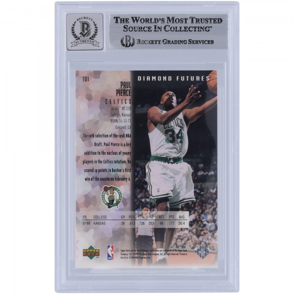 Paul Pierce Boston Celtics Autographed 1998-99 Upper Deck Black Diamond #101 Beckett Fanatics Witnessed Authenticated 9/10 Rookie Card