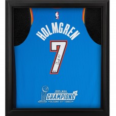 Chet Holmgren Oklahoma City Thunder Autographed Fanatics Authentic Nike Blue Icon Authentic Jersey Shadowbox with 2025 NBA Finals Champions Logo