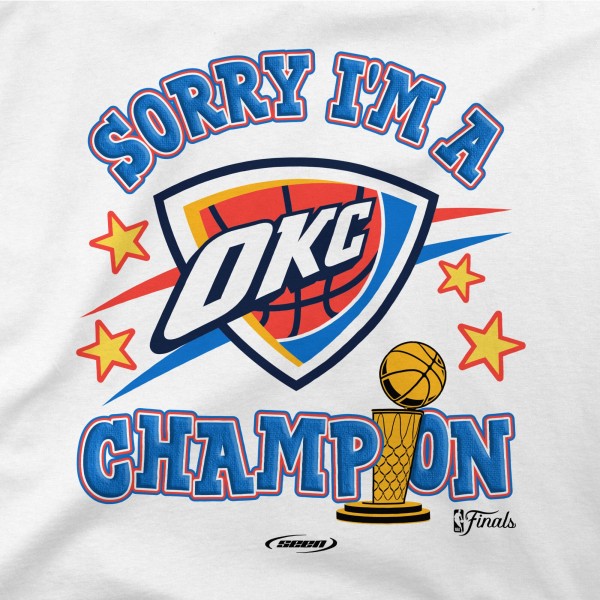 Футболка Unisex Oklahoma City Thunder Stadium Essentials White 2025 NBA Finals Champions Sorry Im A Champion Urban