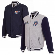 Куртка на кнопках Oklahoma City Thunder JH Design Gray 2025 NBA Finals Champions Reversible Two-Tone Fleece