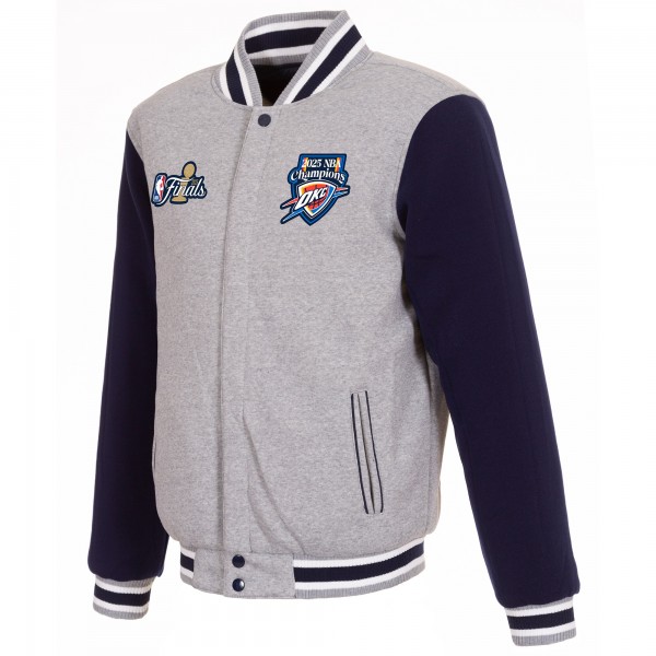 Куртка на кнопках Oklahoma City Thunder JH Design Gray 2025 NBA Finals Champions Reversible Two-Tone Fleece