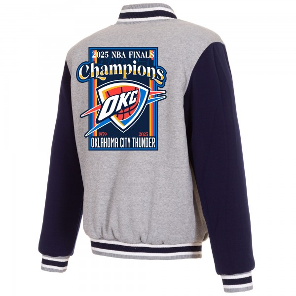 Куртка на кнопках Oklahoma City Thunder JH Design Gray 2025 NBA Finals Champions Reversible Two-Tone Fleece