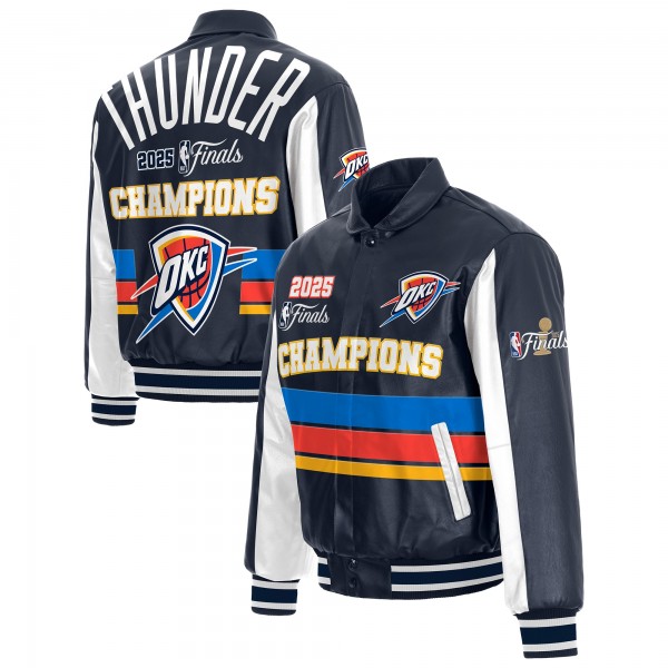 Куртка на кнопках Oklahoma City Thunder JH Design Navy 2025 NBA Finals Champions Leather