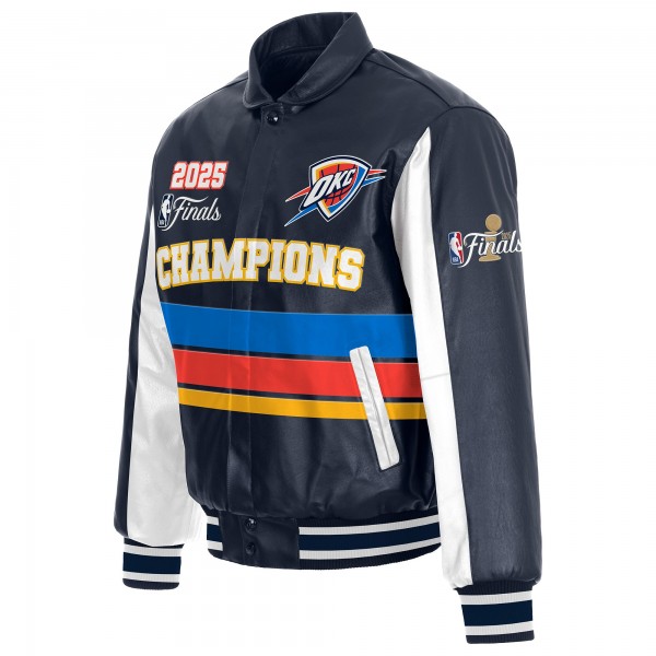 Куртка на кнопках Oklahoma City Thunder JH Design Navy 2025 NBA Finals Champions Leather