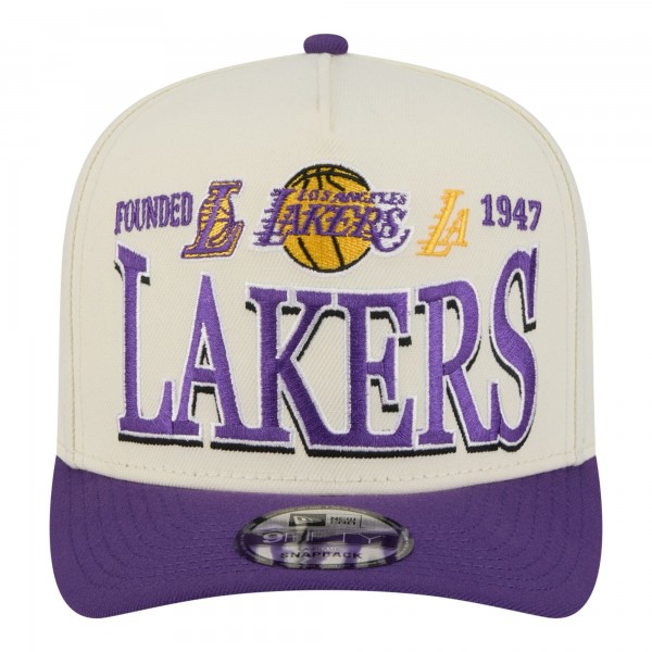 Бейсболка Los Angeles Lakers New Era Cream/Purple Stretched 2-Tone A-Frame 9FIFTY